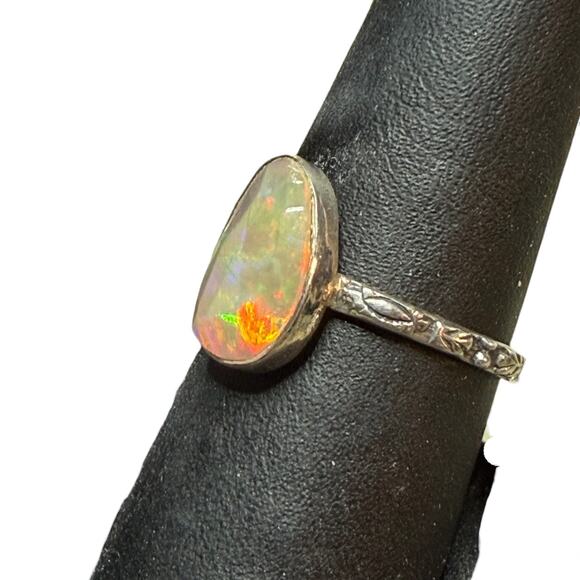 Pear Rose Cut Natural Ethiopian Opal Ring 925 Sterling Silver Size 9 Carved Band - Picture 3 of 5